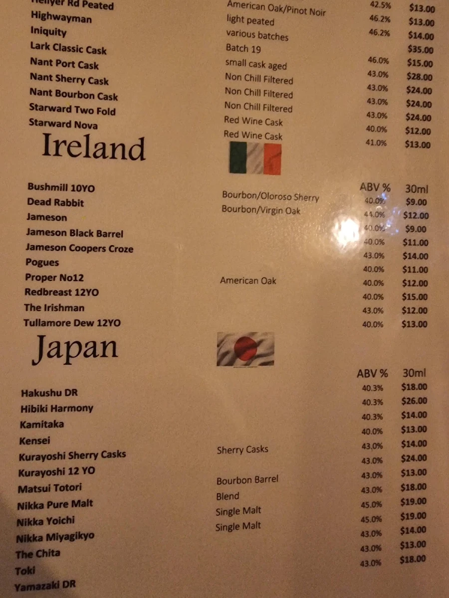Menu, Whisky Lounge