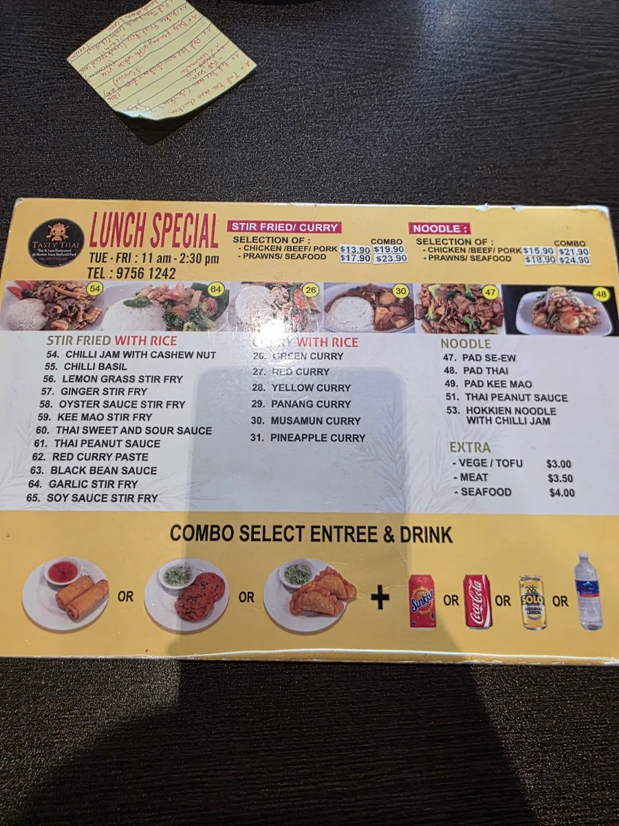 Menu, Tasty Thai