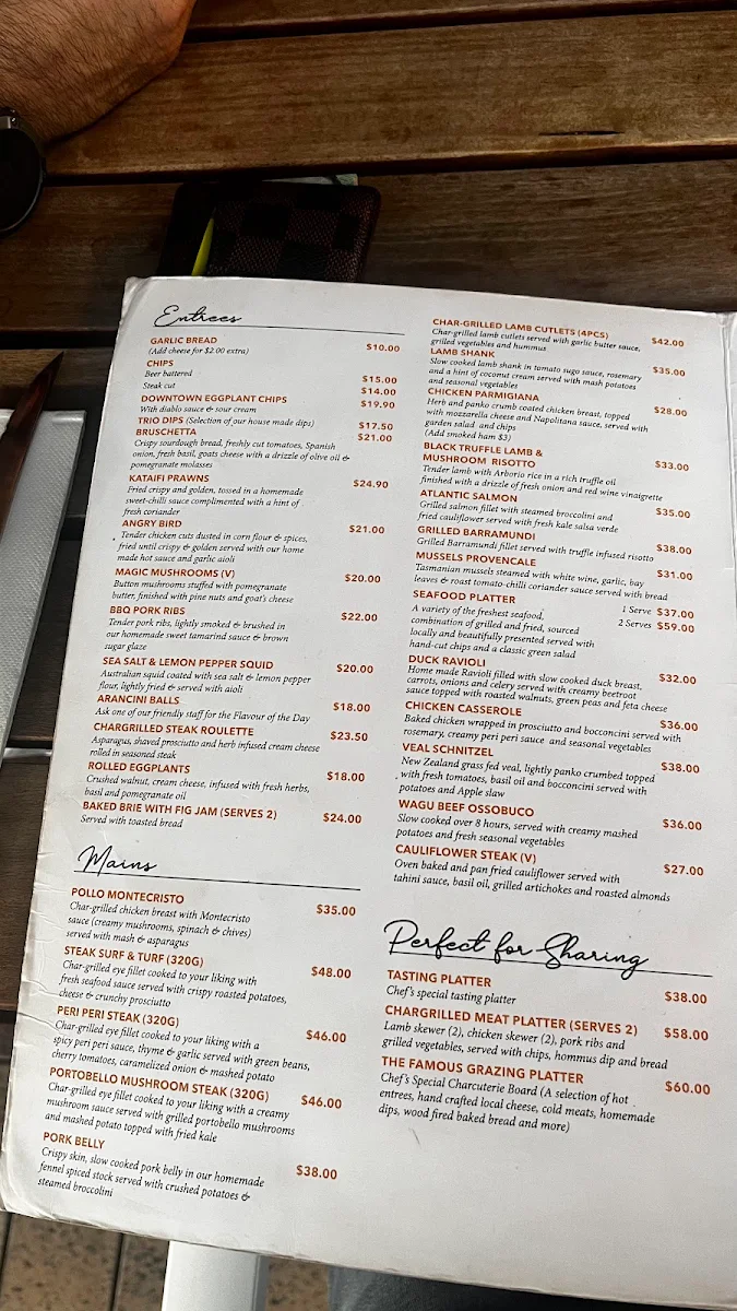 Menu, Downtown Pizzeria