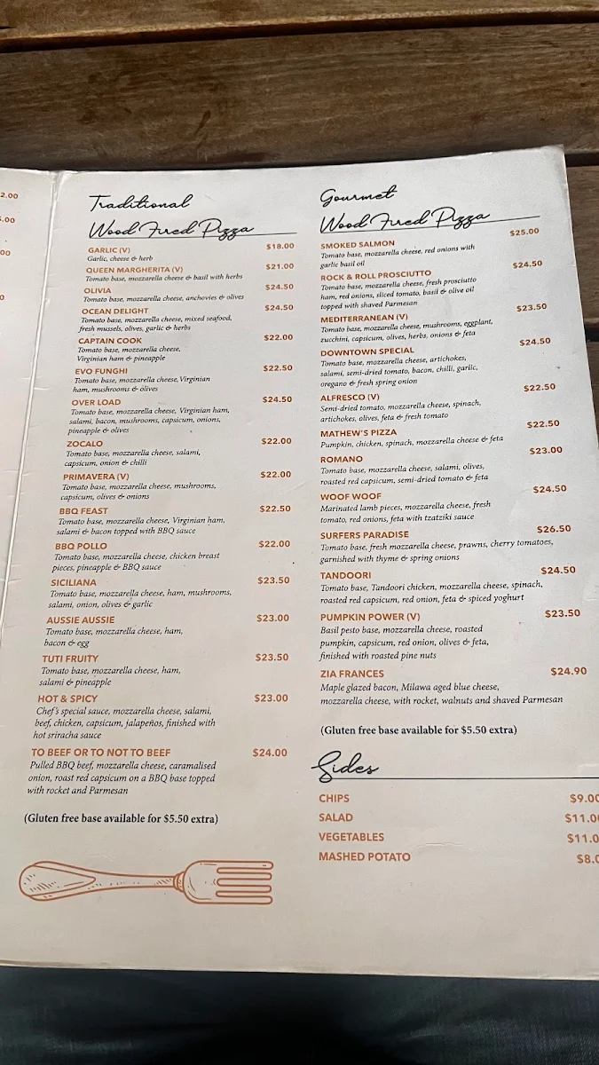 Menu, Downtown Pizzeria