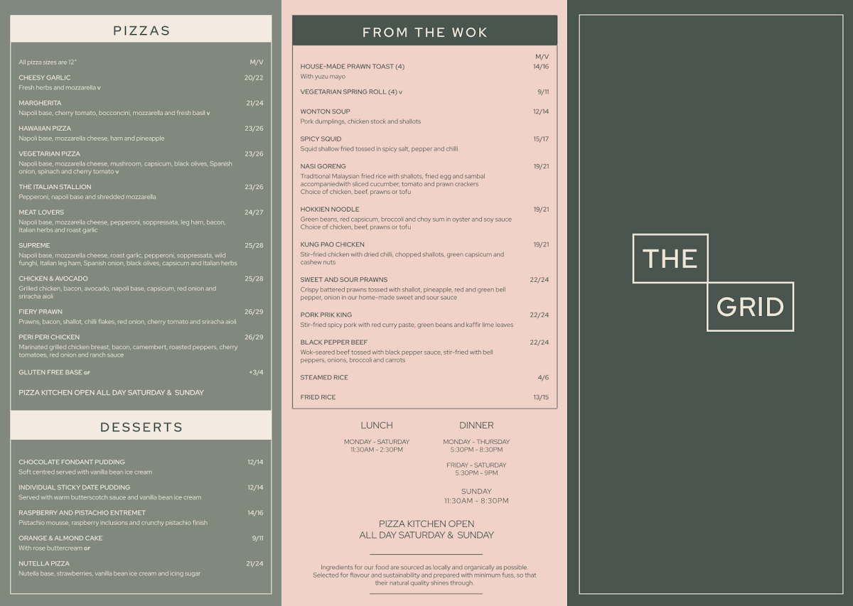 Menu, The Grid Penrith