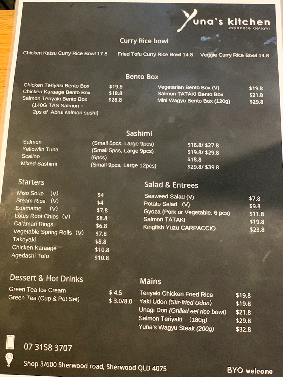Menu, Yuna's Kitchen