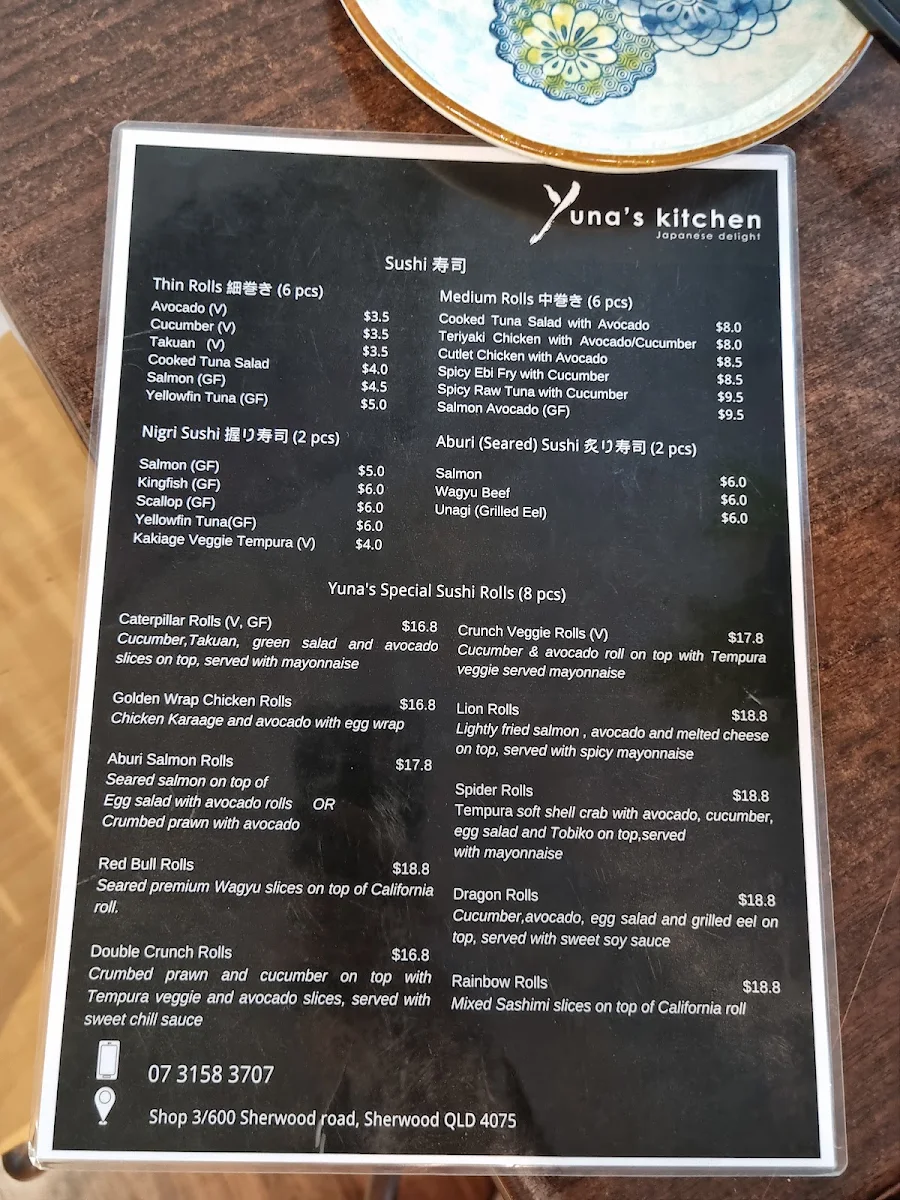 Menu, Yuna's Kitchen