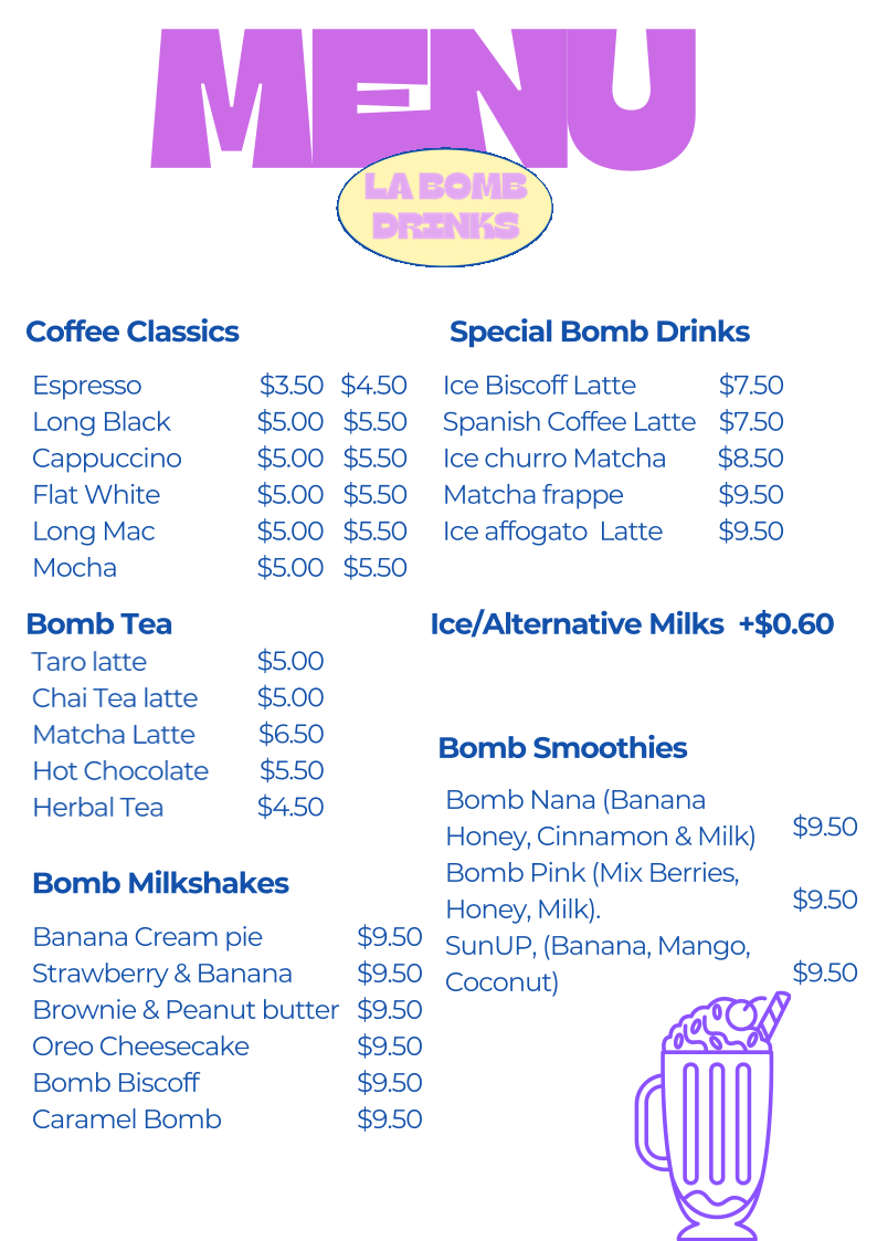 Menu, La Bomb Cookies & Gelato