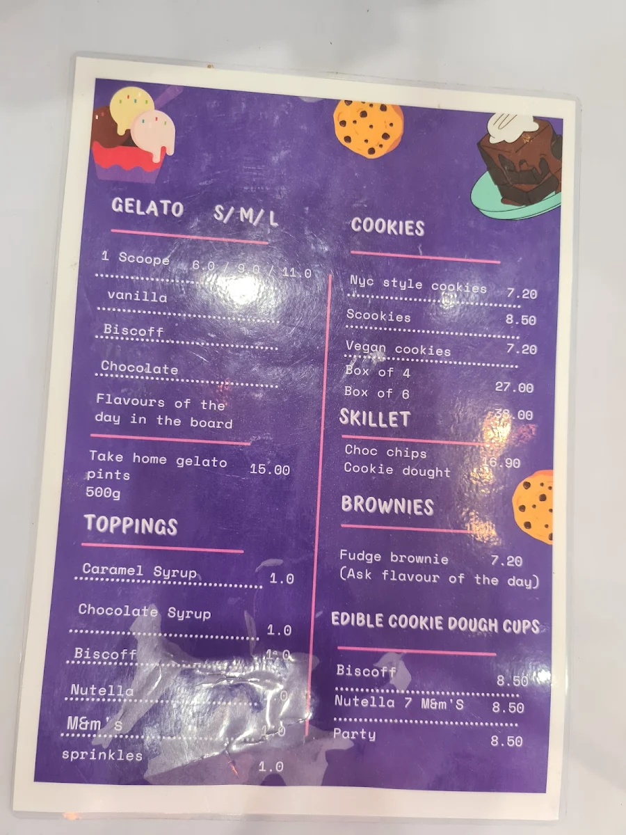 Menu, La Bomb Cookies & Gelato