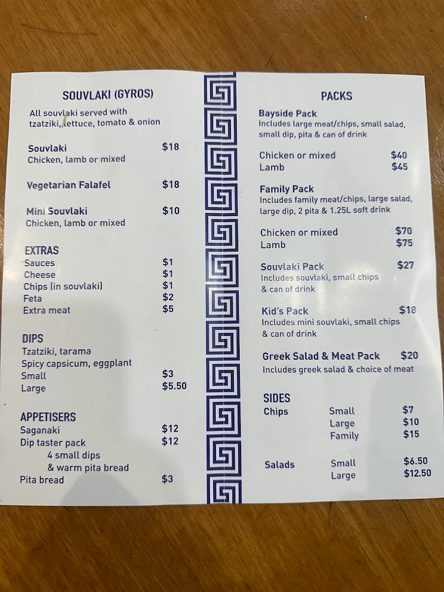 Menu, Bayside Souvlaki Cafe - RYE