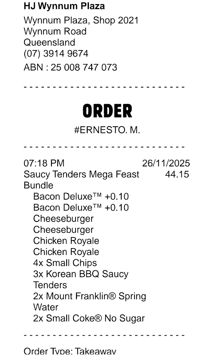 Menu, Hungry Jack's Burgers Wynnum Plaza
