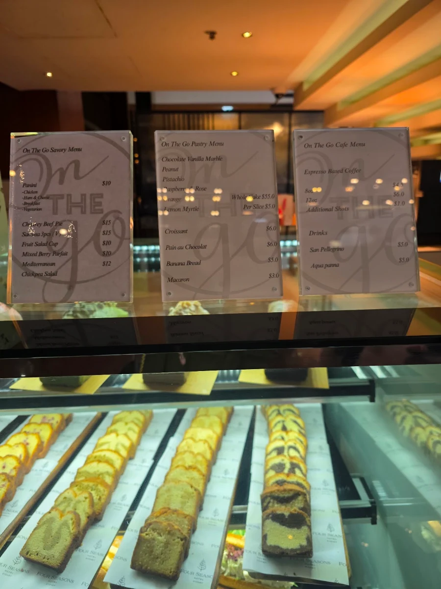 Menu, On The Go Café at Four Seasons Hotel Sydney