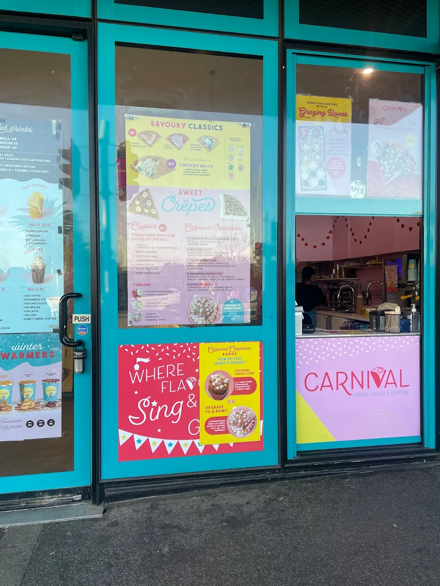 Menu, Carnival Crepes, Shakes and Caffeine