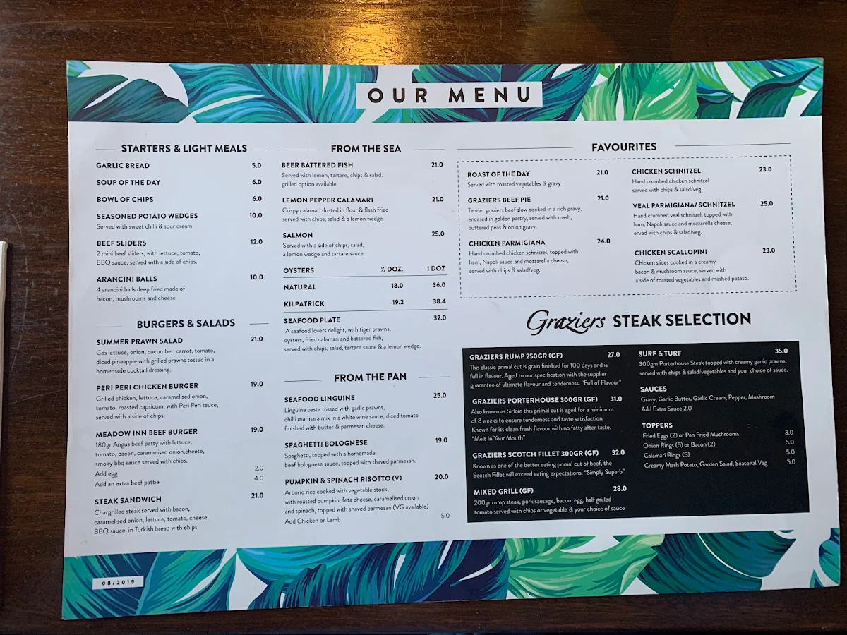 Menu, Meadow Inn Hotel-Motel