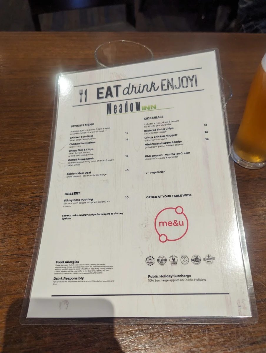 Menu, Meadow Inn Hotel-Motel