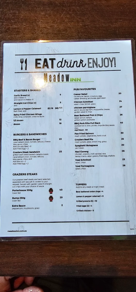 Menu, Meadow Inn Hotel-Motel