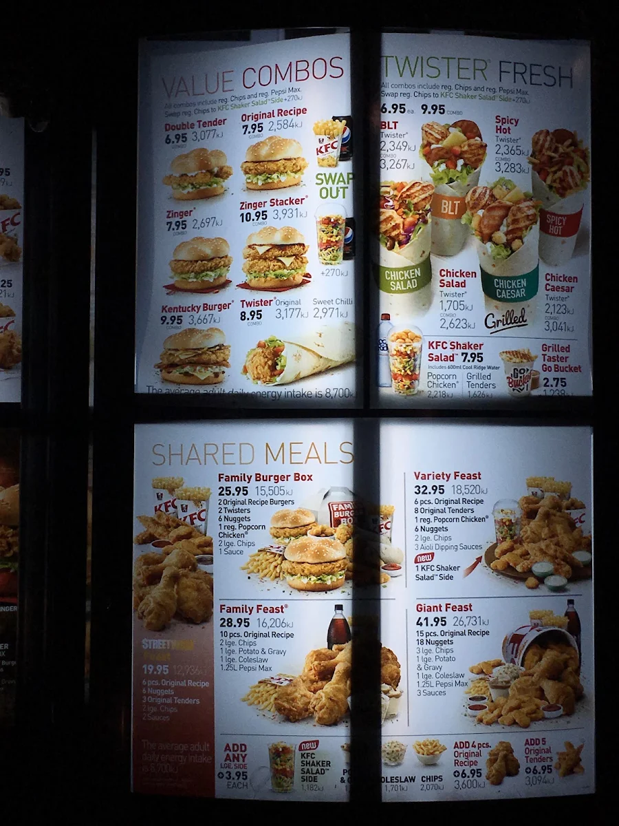Menu, KFC Punchbowl