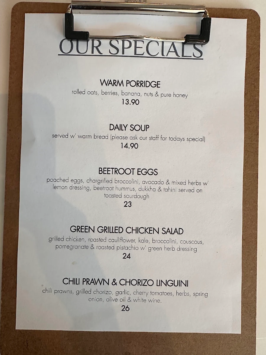 Menu, Plentiville Cafe