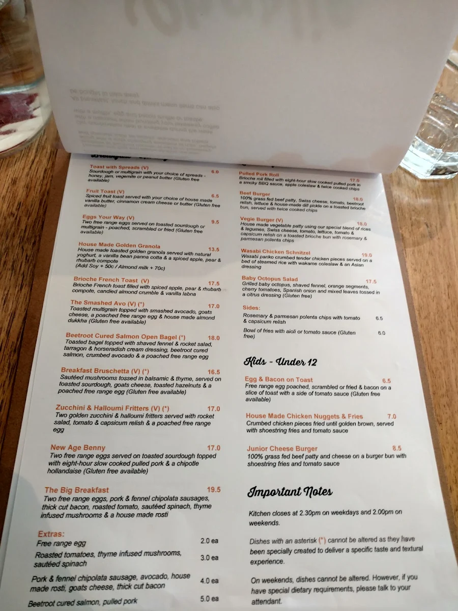 Menu, Plentiville Cafe