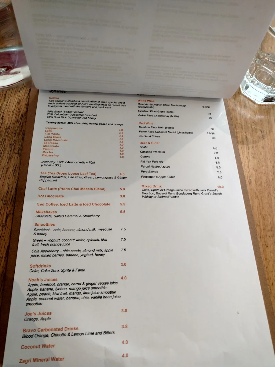 Menu, Plentiville Cafe