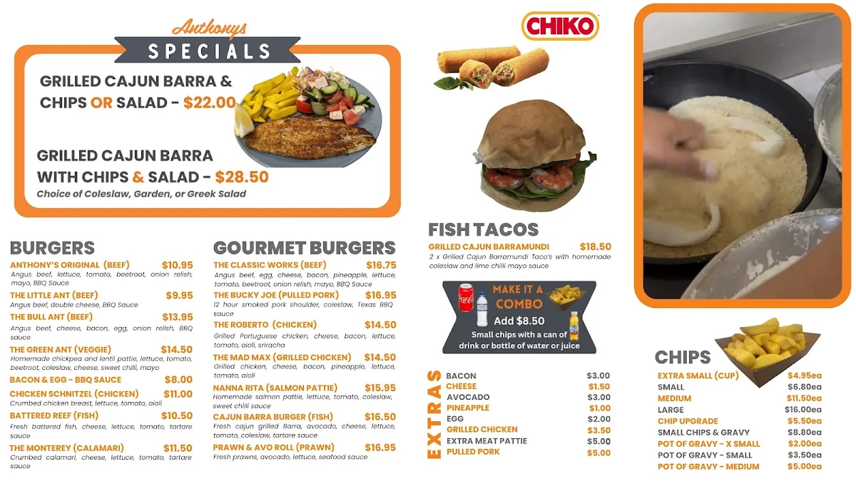 Menu, Anthony's Seafood & Burgers