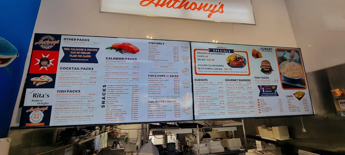 Menu, Anthony's Seafood & Burgers