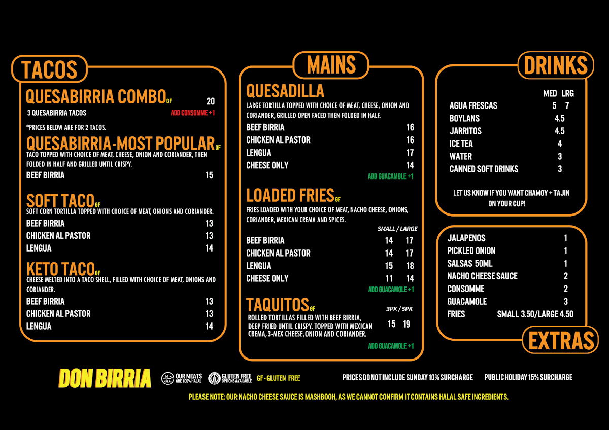 Menu, Don Birria Mount Lawley