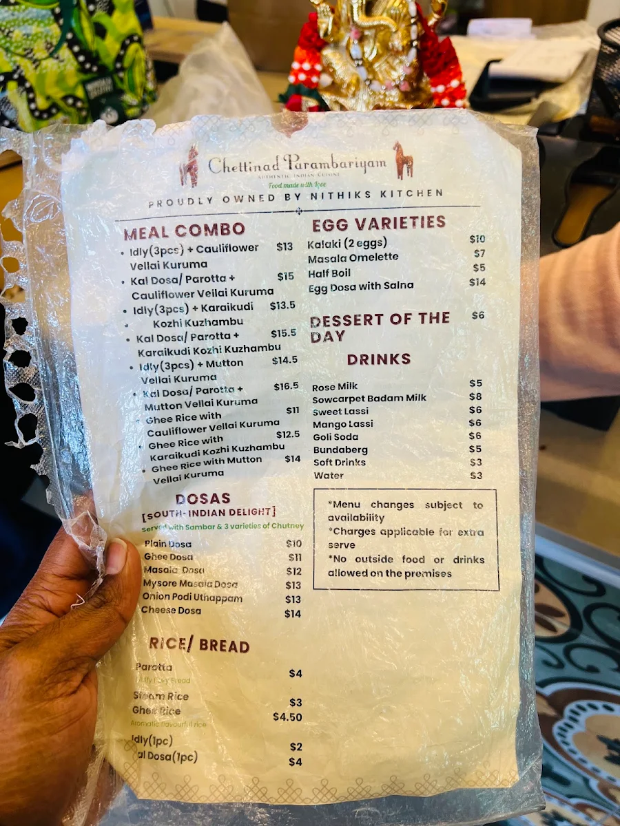 Menu, Chettinad Parambariyam by Nithiks kitchen