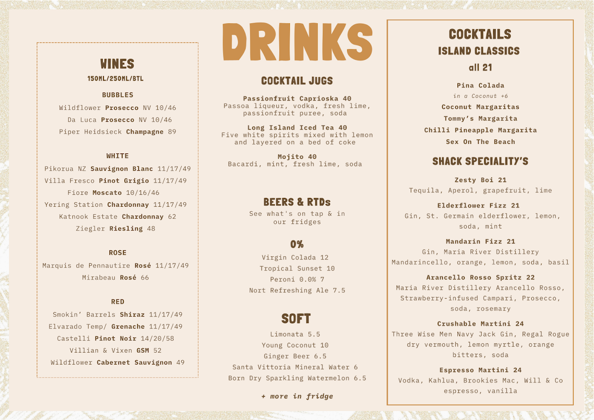 Menu, Little Shack