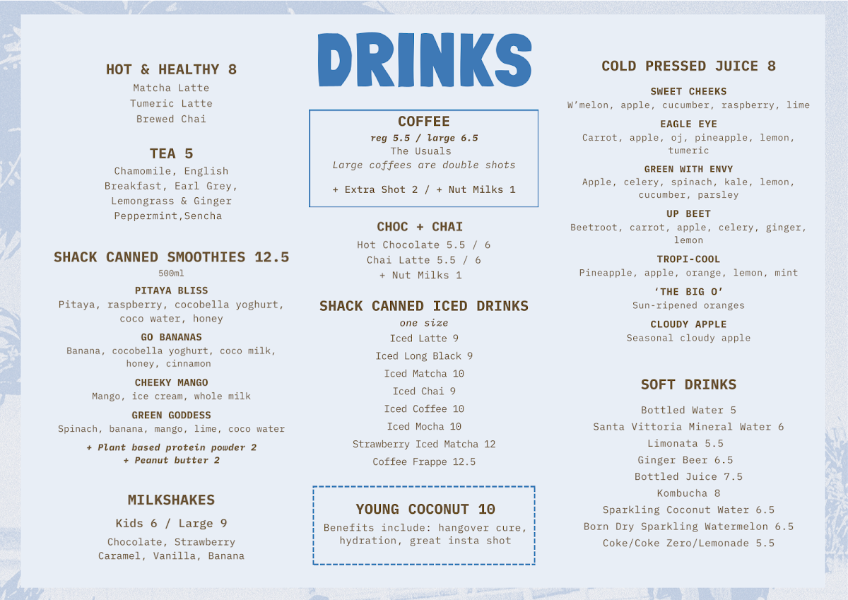 Menu, Little Shack