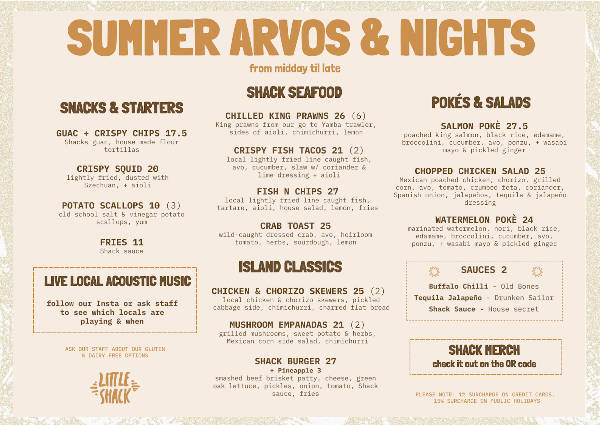 Menu, Little Shack