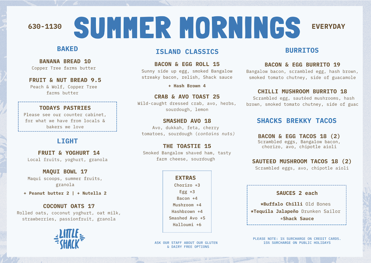 Menu, Little Shack
