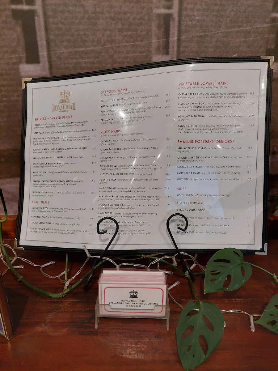 Menu, Royal Mail Hotel, Sebastopol