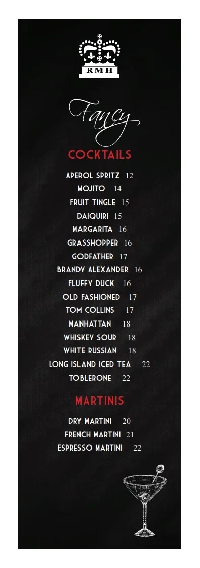 Menu, Royal Mail Hotel, Sebastopol