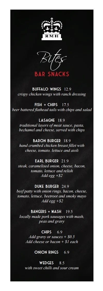 Menu, Royal Mail Hotel, Sebastopol