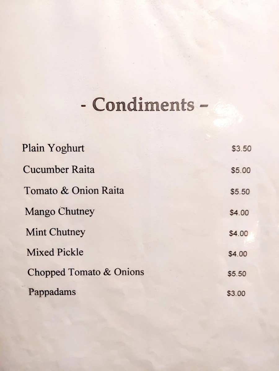 Menu, Divine Indian Restaurant