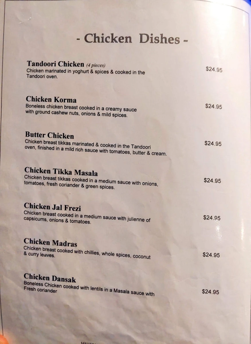 Menu, Divine Indian Restaurant