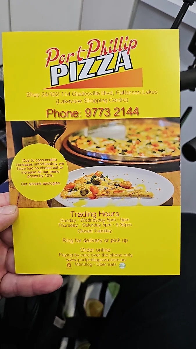 Menu, Port Phillip Pizza & Pasta