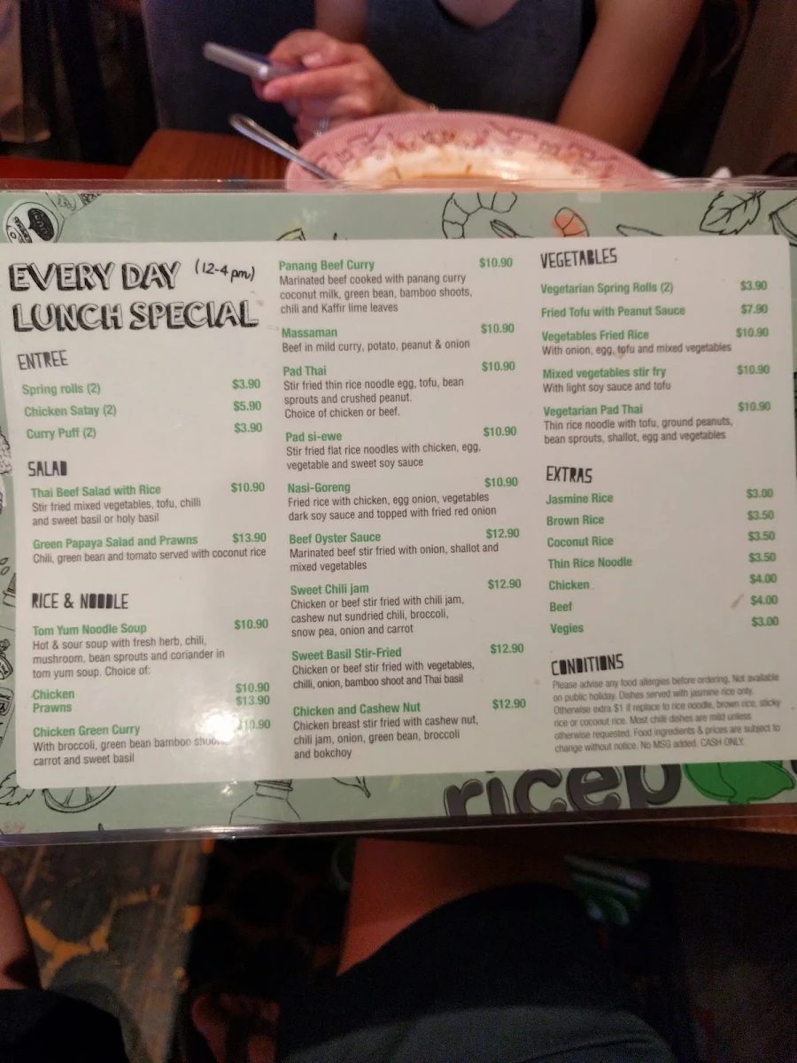 Menu, Rice Pot Thai Restaurant