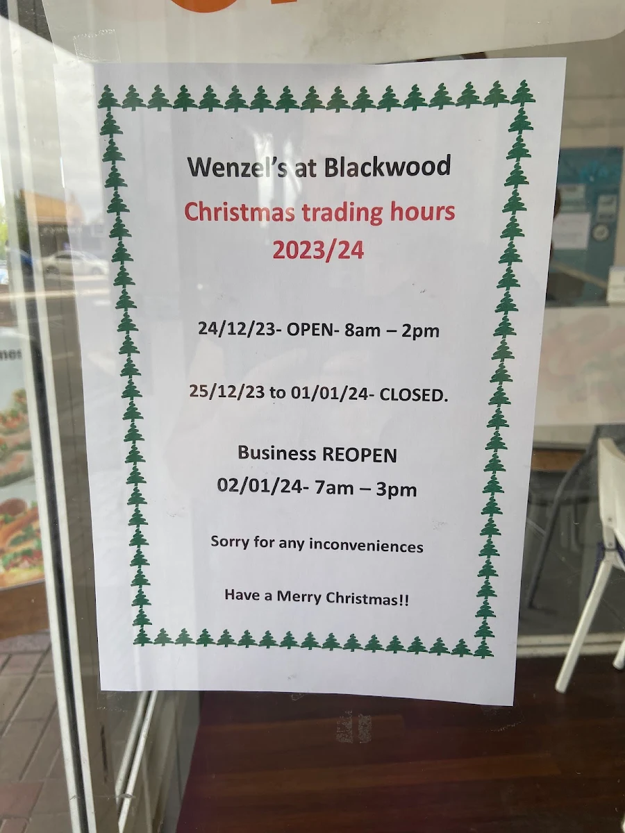 Menu, Wenzel’s at Blackwood