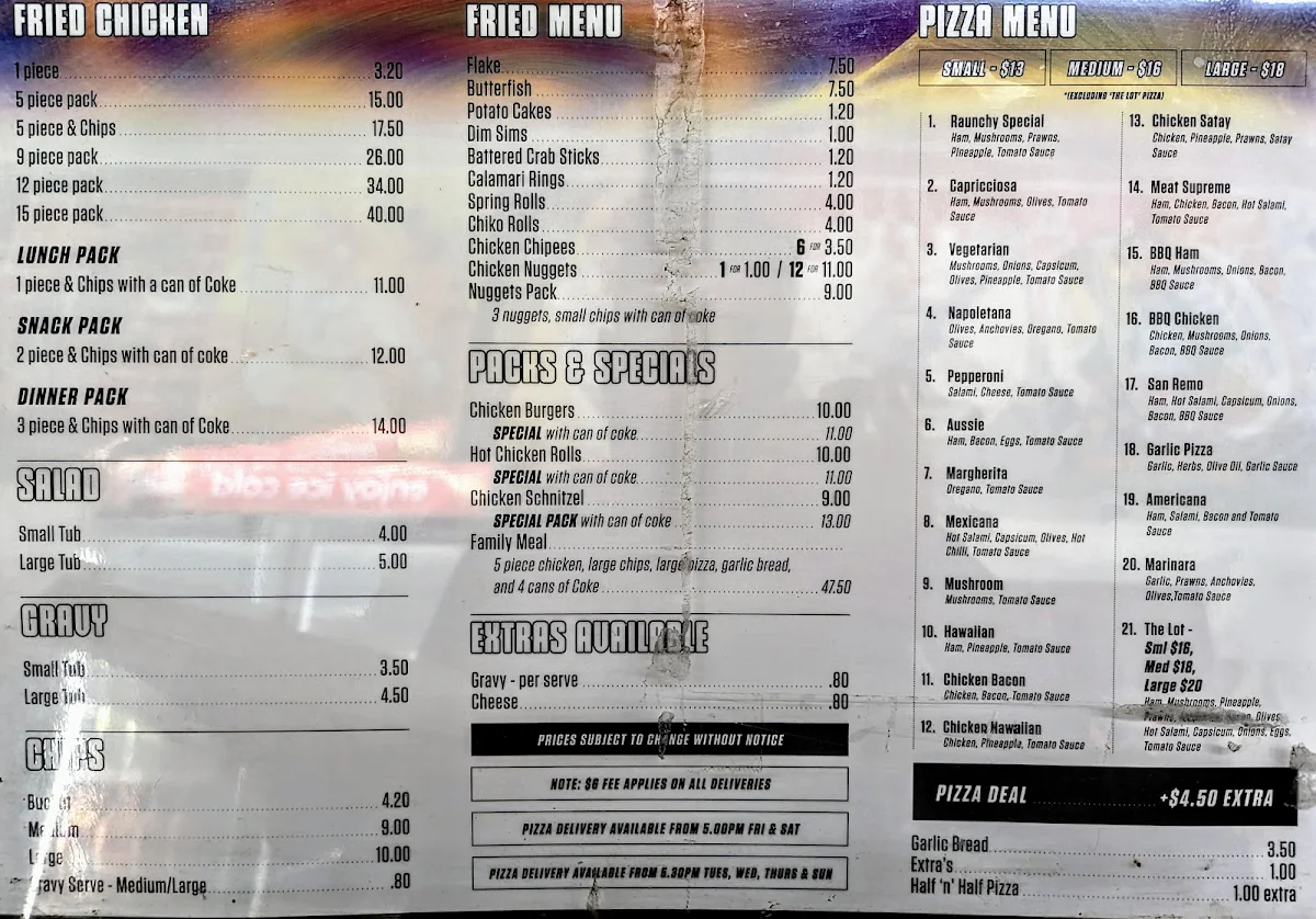 Menu, Raunchy Rooster