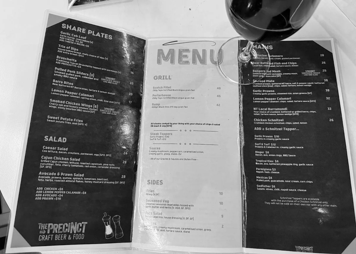 Menu, The Precinct