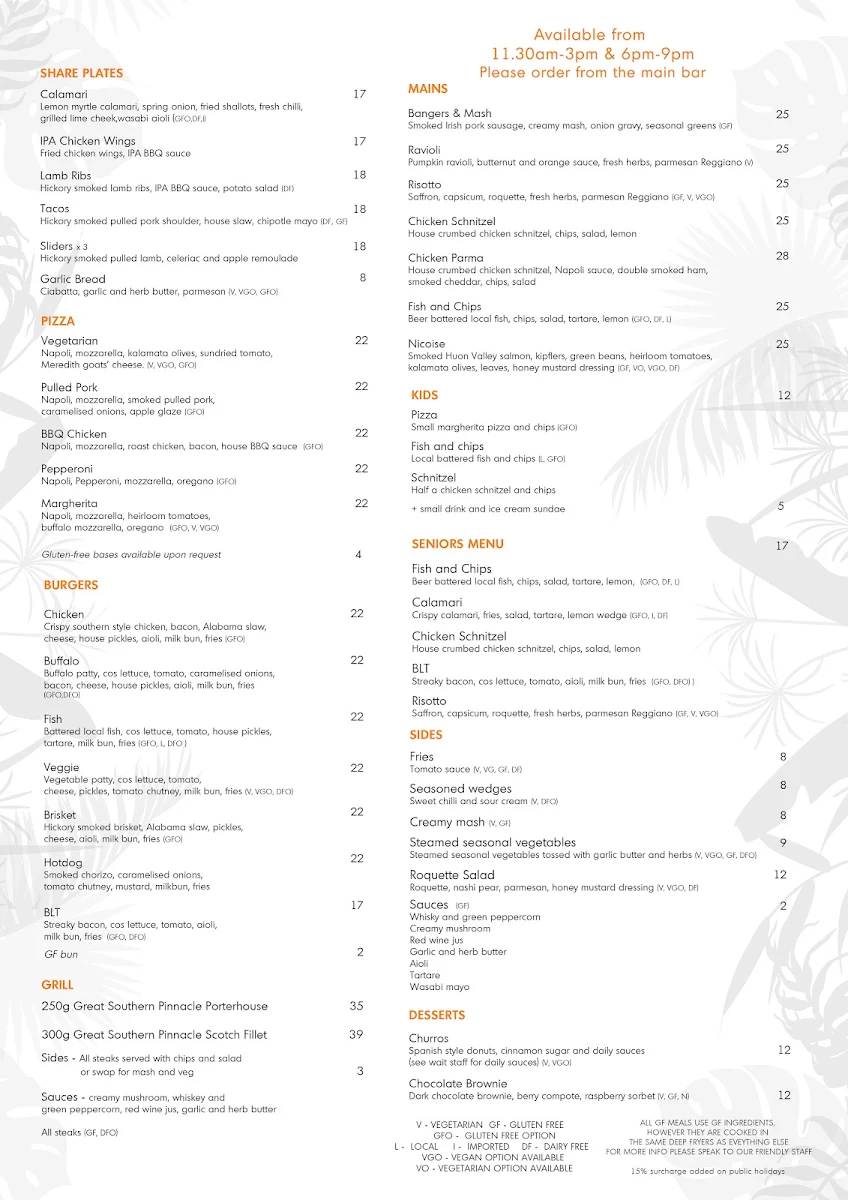 Menu, The Precinct