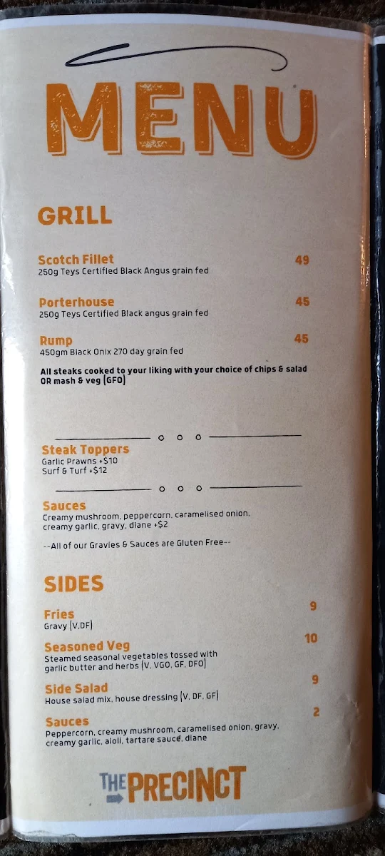 Menu, The Precinct