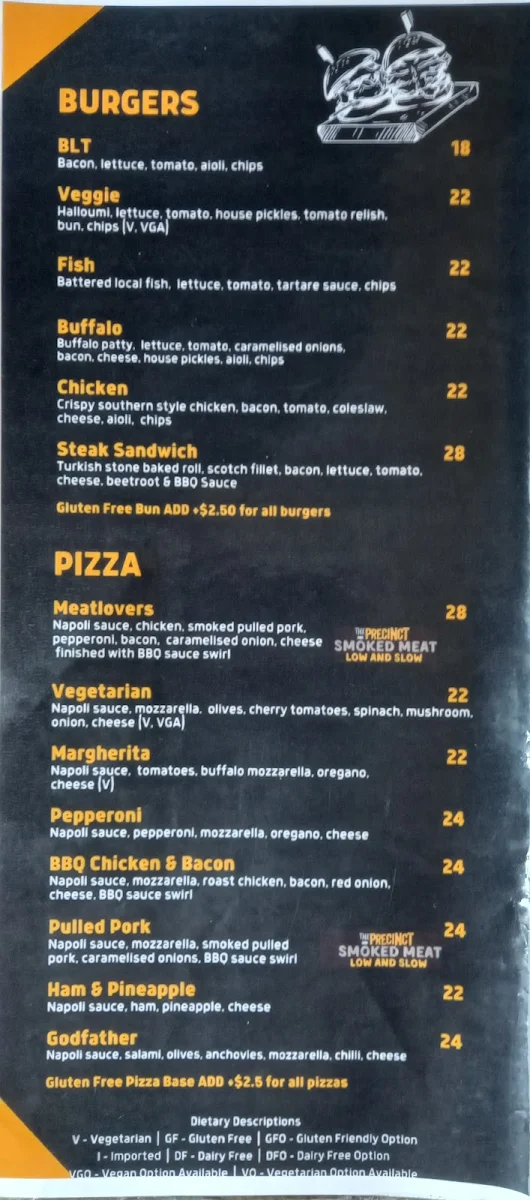 Menu, The Precinct