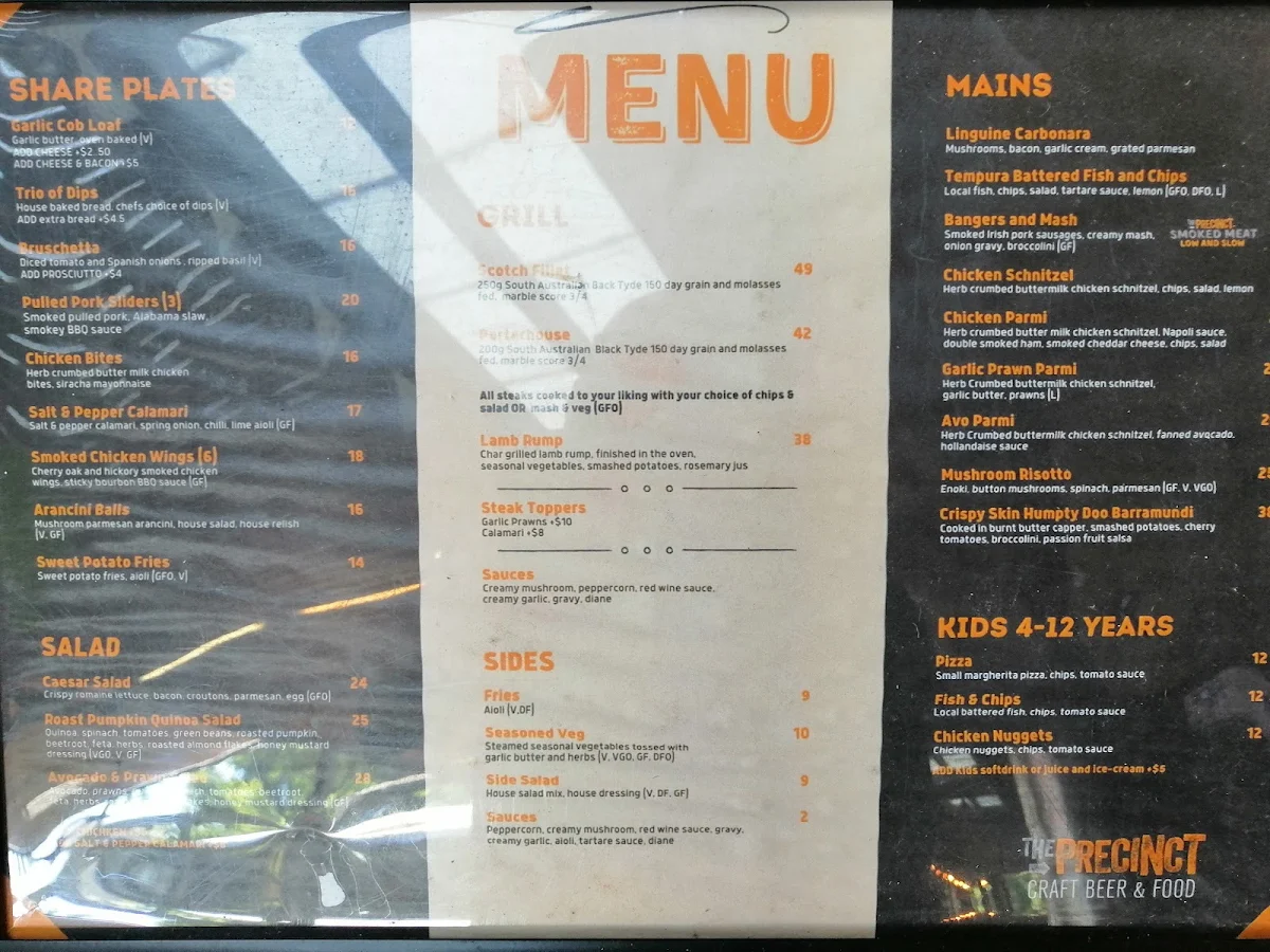 Menu, The Precinct