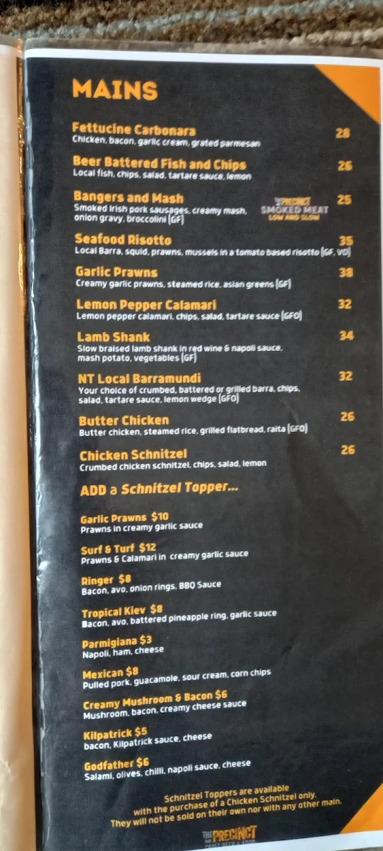 Menu, The Precinct