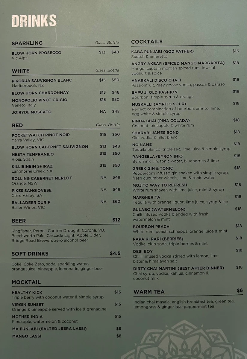 Menu, BLOW HORN RESTAURANT