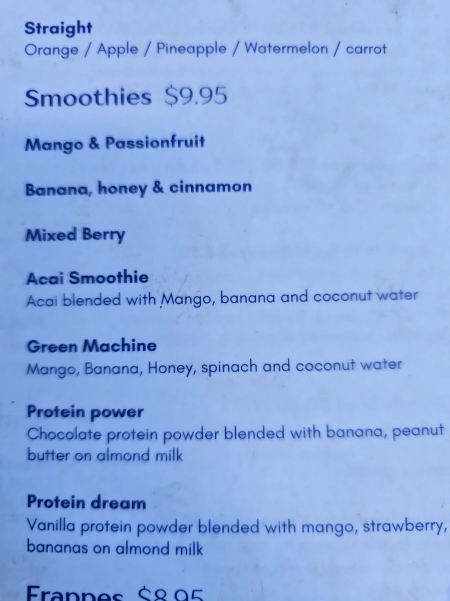 Menu, Blue Box Coffee