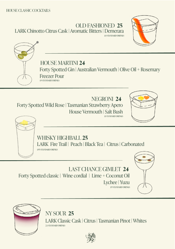 Menu, GOTHAM at The Still