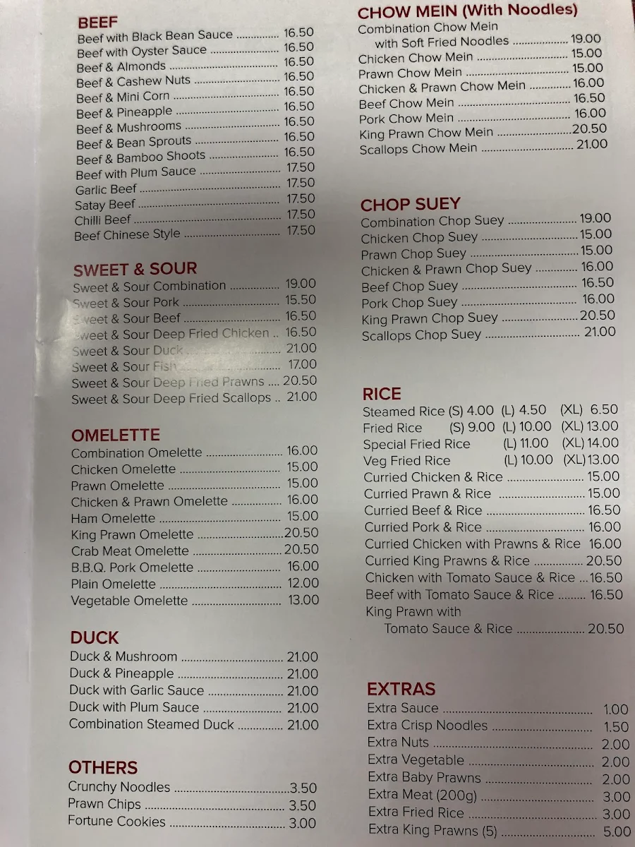Menu, Loong Wah Restaurant