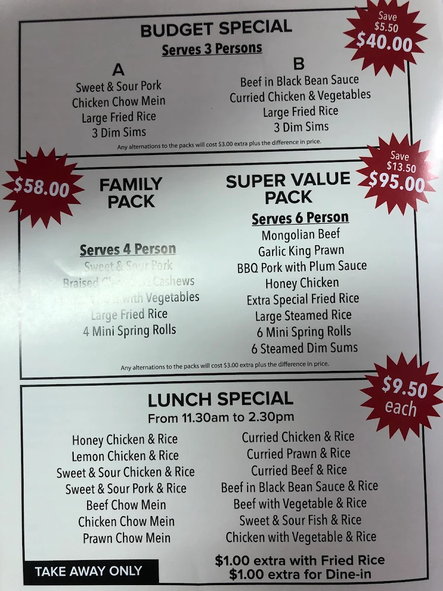 Menu, Loong Wah Restaurant