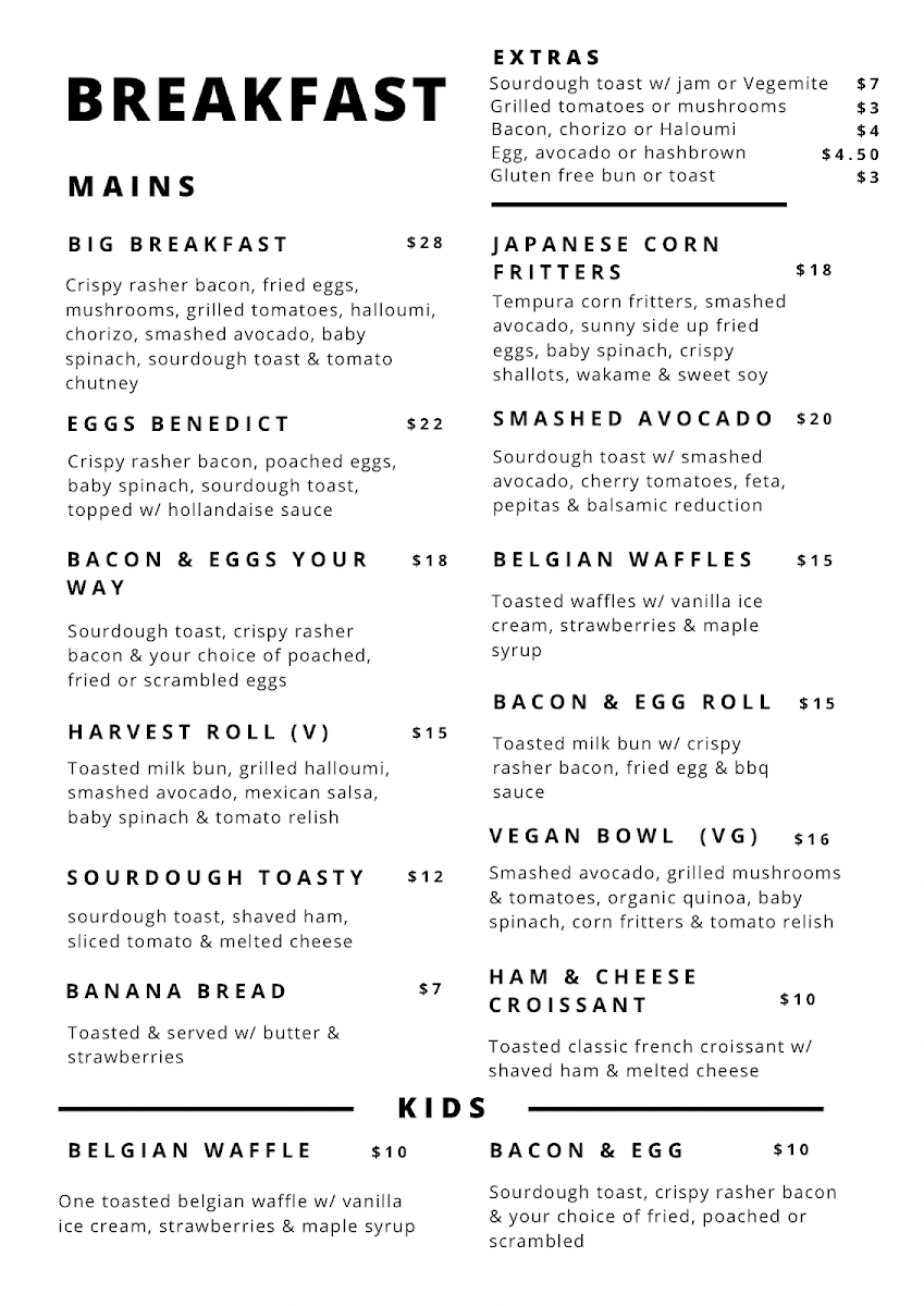 Menu, Sips At Moby's