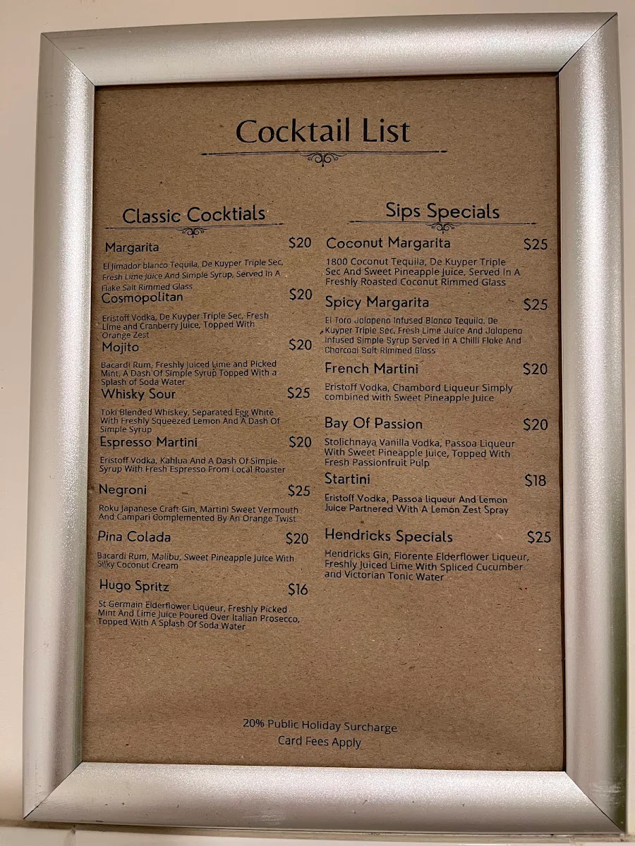 Menu, Sips At Moby's
